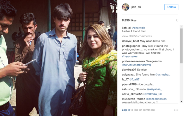  Javeria "Jiah" Ali (dir.) fez a foto que lançou Khan à fama: 'Moças, achei ele', disse ela em um post no Instagram 