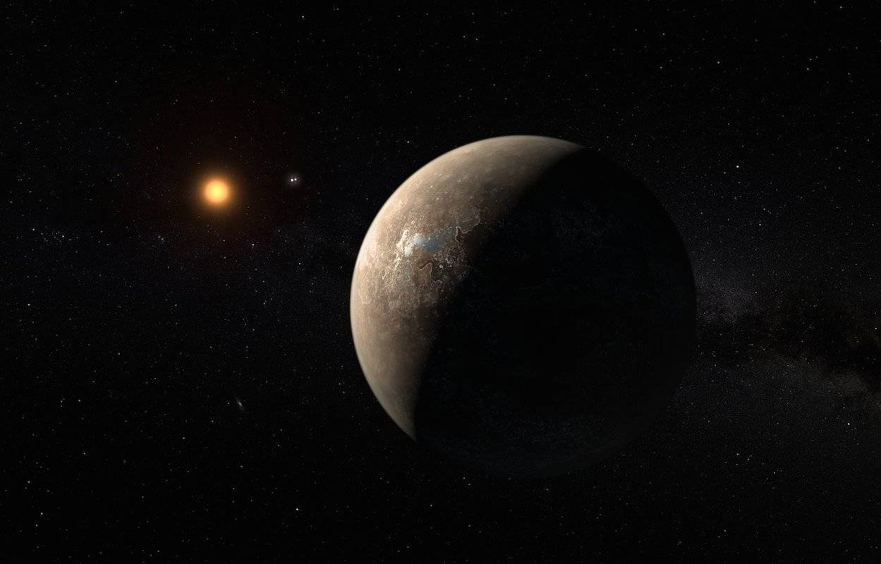 Conceito artístico do planeta Próxima b em órbita de sua estrela, Próxima Centauri