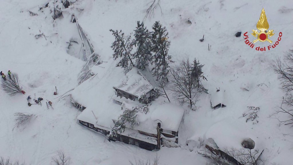 Hotel Rigopiano, numa estância de esqui em Itália, depois da avalanche que fez vários mortos