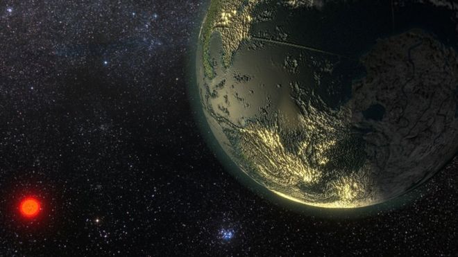 Ilustração de artista do planeta Gliese 411b (GJ 411b)