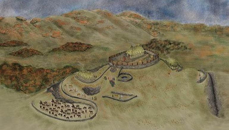 Reconstituição artística da antiga fortaleza do reino de Rheged