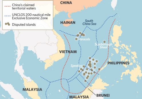 Localização dos territórios em disputa no Mar da China Meridional