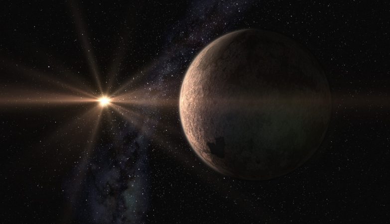 Impressão artística da super-Terra GJ625b e da sua estrela-mãe