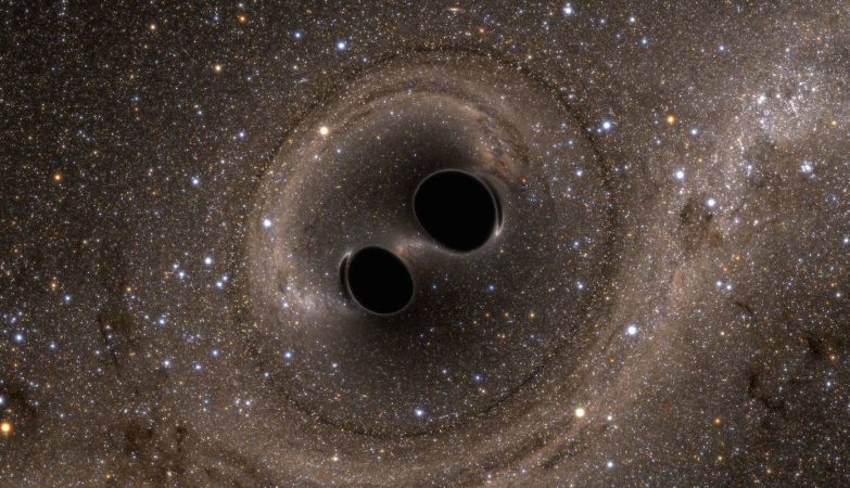 Quando dois buracos negros colidem, formam-se ondas gravitacionais no próprio espaço