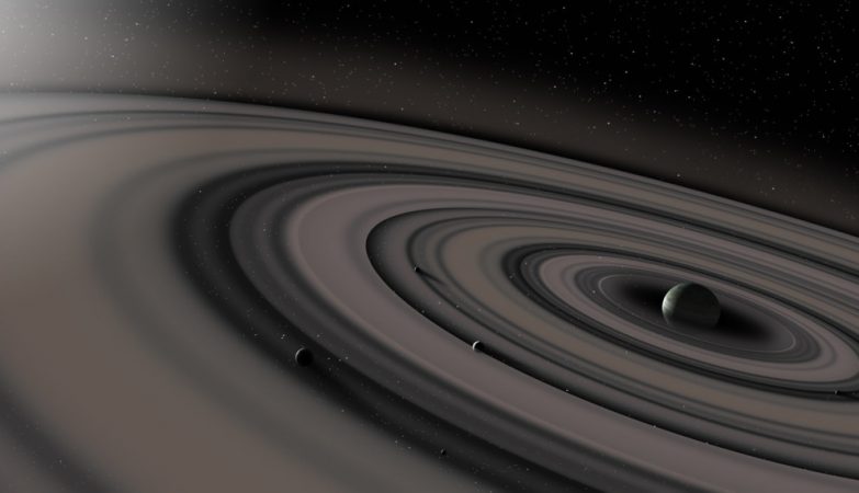 Concepção artística do "Super Saturno", cujo os anéis têm um diâmetro de mais de 120 milhões de quilômetros
