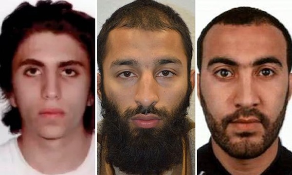 Youssef Zaghba (esq), Khuram Shazad Butt (c), e Rachid Redouane (dir), identificados como os autores do atentado da London Bridge