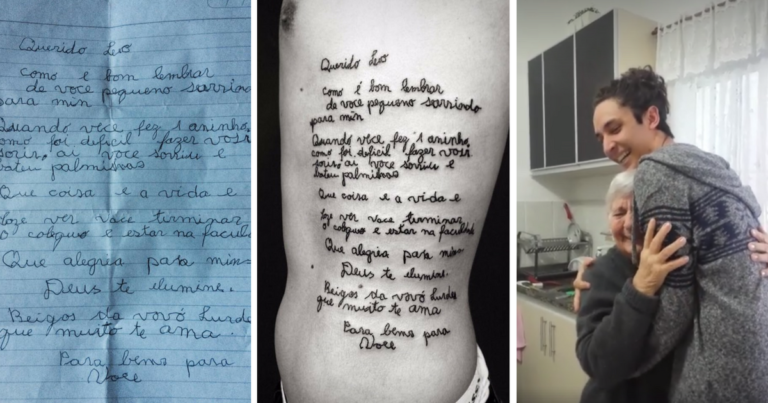 Neto tatua carta da avó com Alzheimer para que ela nunca 